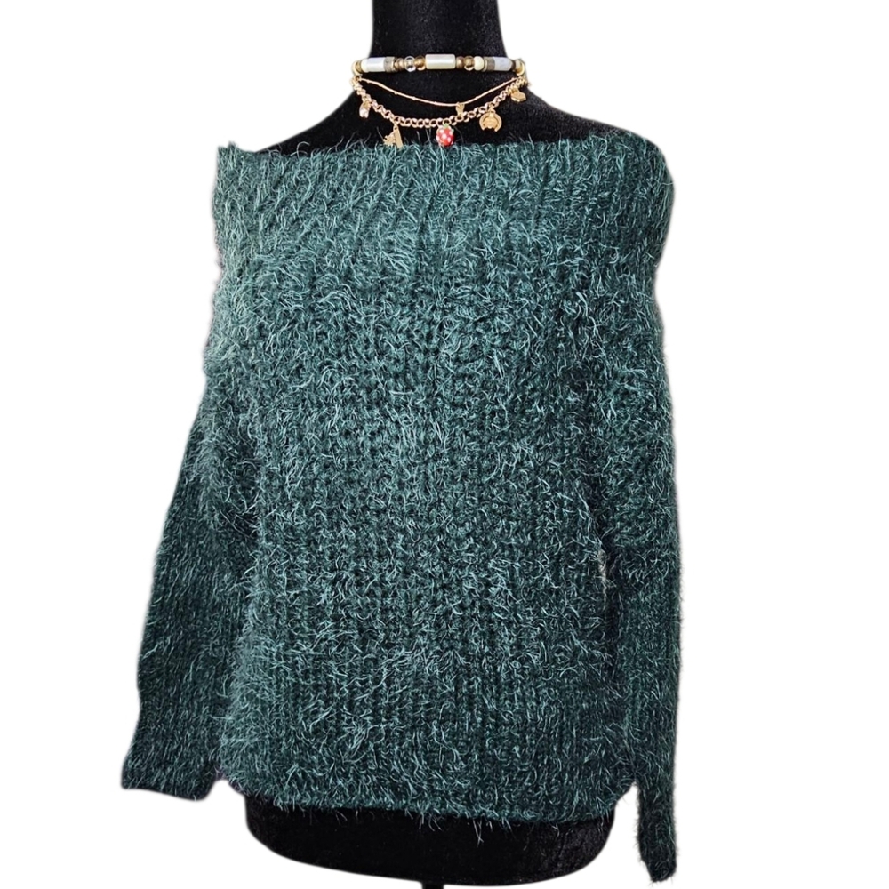 New York & Company Off-the-Shoulder Dark Green Sweater